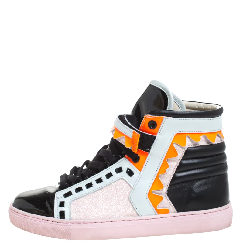 Sophia Webster Multicolor Leather, Patent And Glitter Fabric Riko High Top Sneakers Size 38 For Women - Image 2