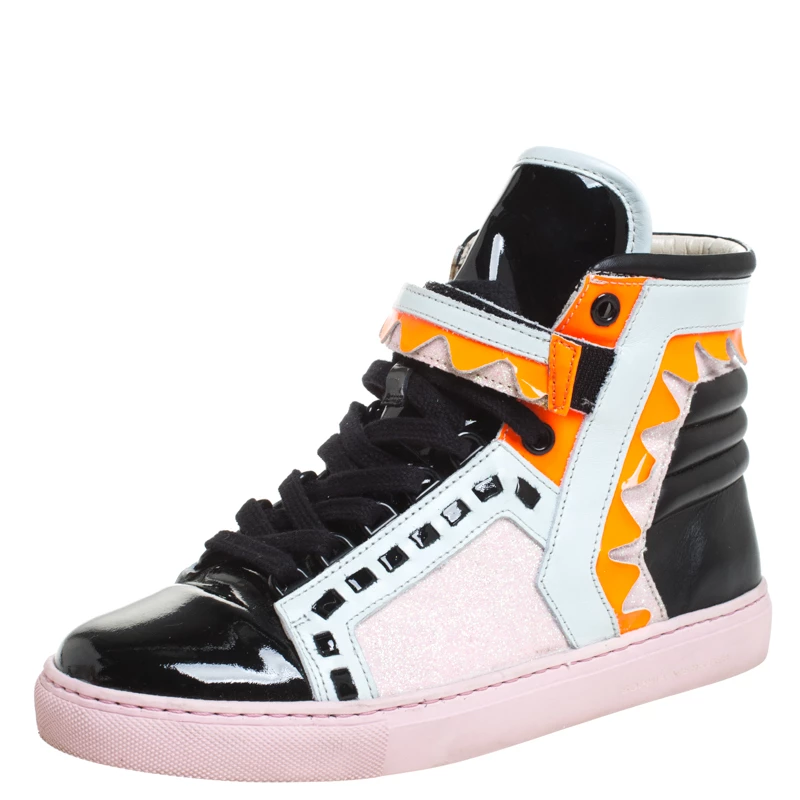 Sophia Webster Multicolor Leather, Patent And Glitter Fabric Riko High Top Sneakers Size 38 For Women