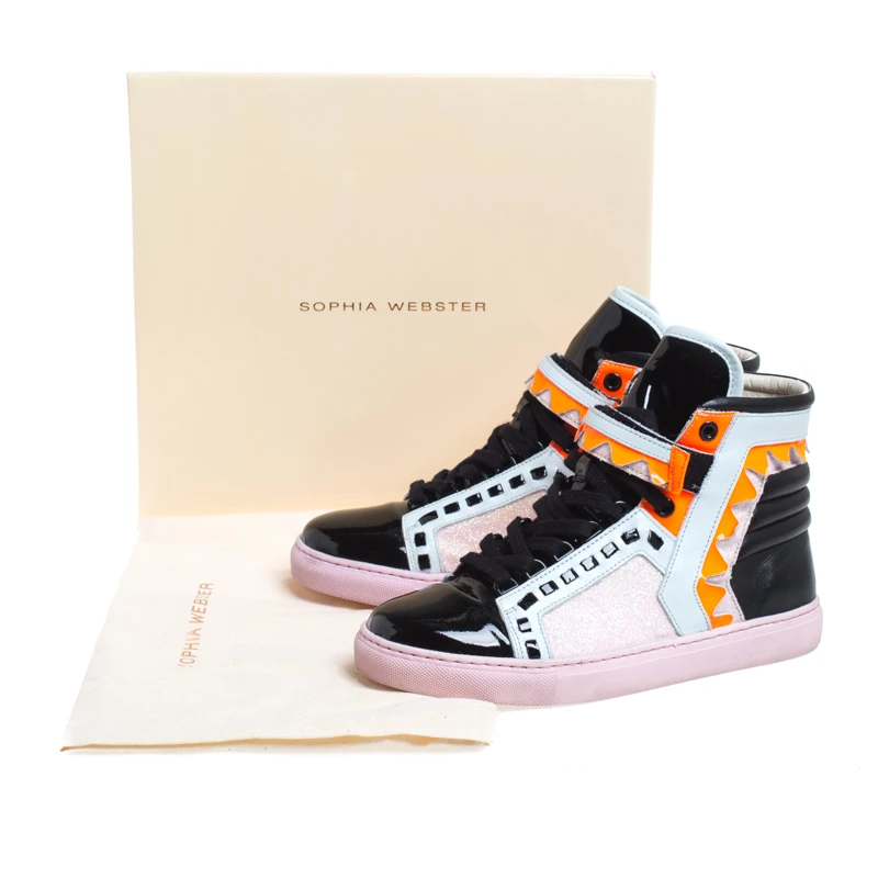 Sophia Webster Multicolor Leather, Patent And Glitter Fabric Riko High Top Sneakers Size 38 For Women - Image 8