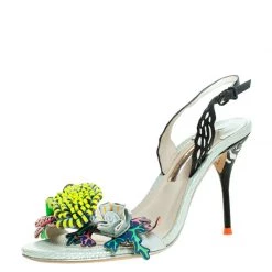 Sophia Webster Multicolor Patent Leather And Leather Lilico Underwater Floral Embellished Slingback Sandals Size 38 For Women