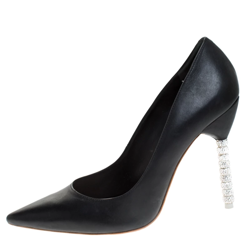 Sophia Webster Black Leather Crystal Embellished Heel Coco Pumps Size 41 For Women - Image 2