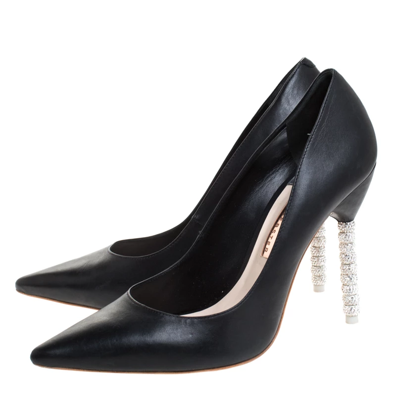 Sophia Webster Black Leather Crystal Embellished Heel Coco Pumps Size 41 For Women - Image 4