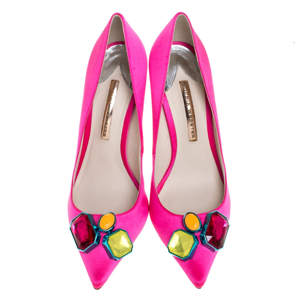 Sophia Webster Hot Pink Satin Lola Gem Pointed Toe Pumps Size 41 For Women - Image 3