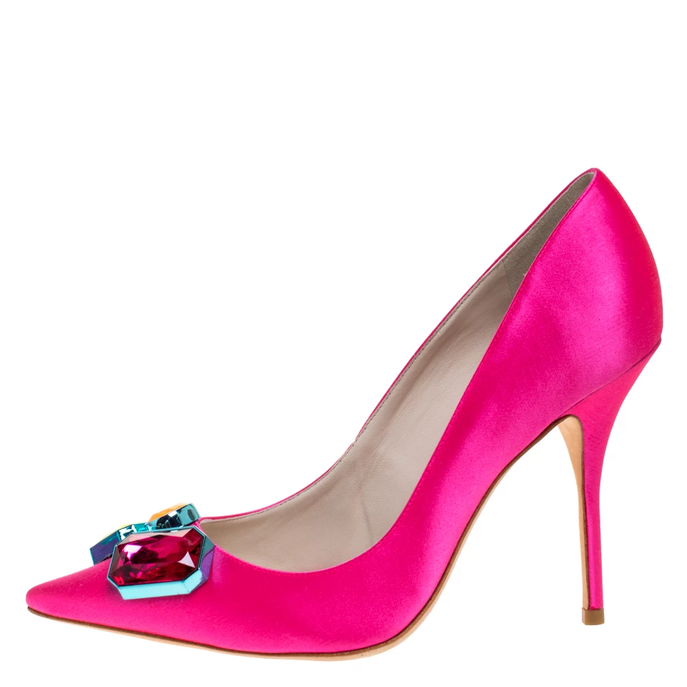 Sophia Webster Hot Pink Satin Lola Gem Pointed Toe Pumps Size 41 For Women - Image 2