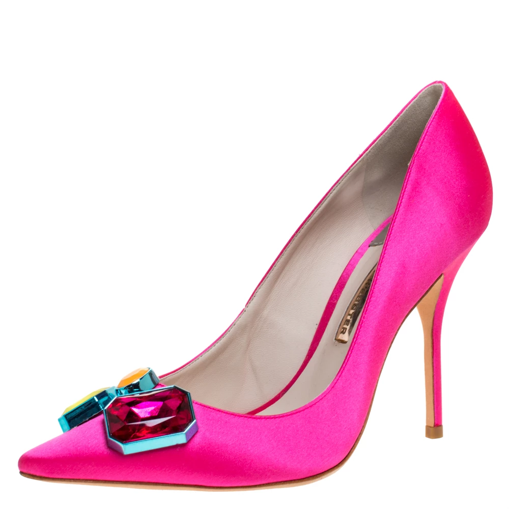 Sophia Webster Hot Pink Satin Lola Gem Pointed Toe Pumps Size 41 For Women