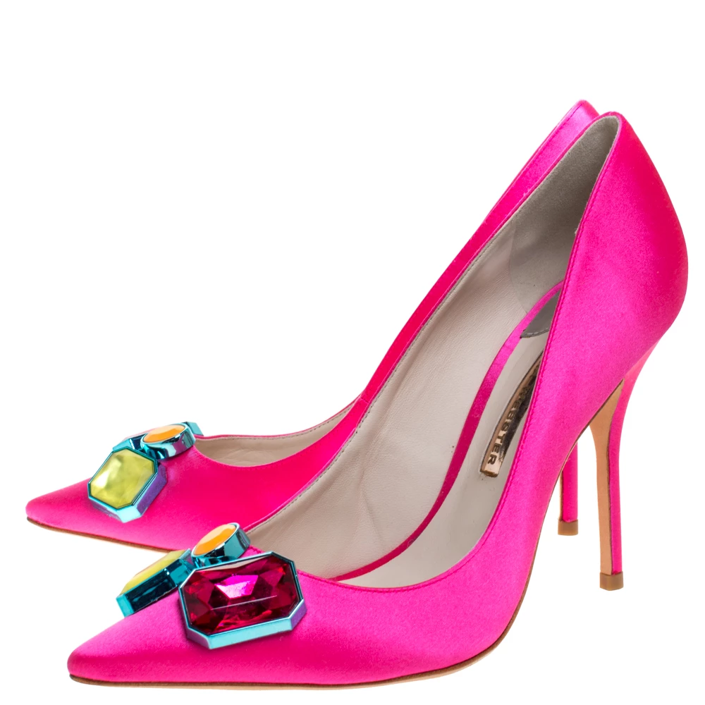Sophia Webster Hot Pink Satin Lola Gem Pointed Toe Pumps Size 41 For Women - Image 4