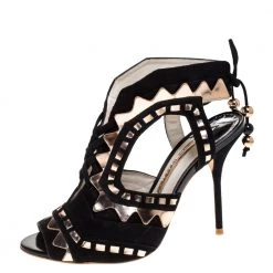 Sophia Webster Black Suede And Metallic Rose Gold Leather Riko Cut Out Sandals Size 38.5 For Women