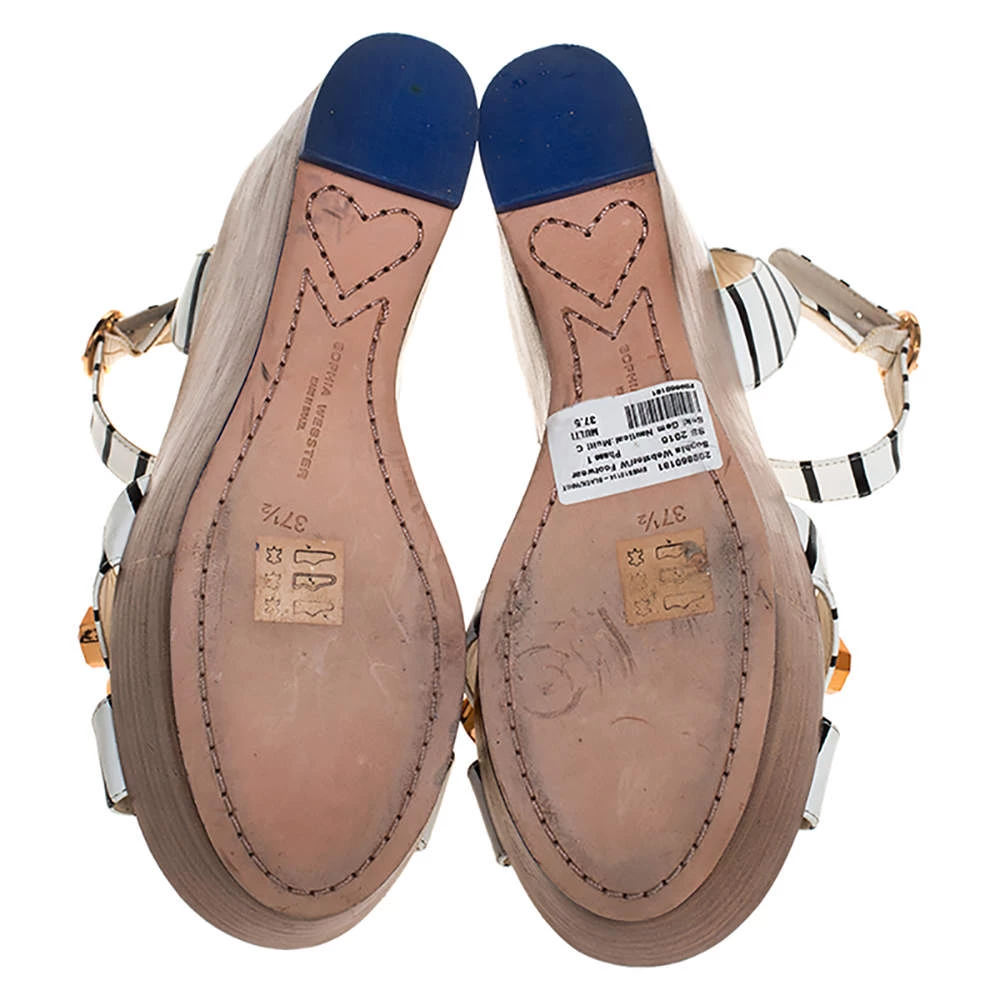 Sophia Webster White/Black Striped Leather Suki Gem Embellished Wedge Platform Sandals Size 37.5 For Women - Image 6