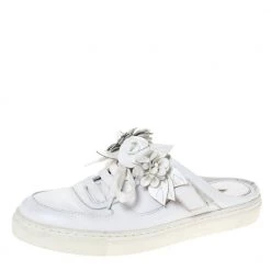 Sophia Webster White Leather Flower Embellished Mule Sneakers Size 36.5 For Women
