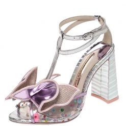Sophia Webster Multicolor Metallic Leather And PVC Lana Crystal Embellished Block Heel Sandals Size 36 For Women