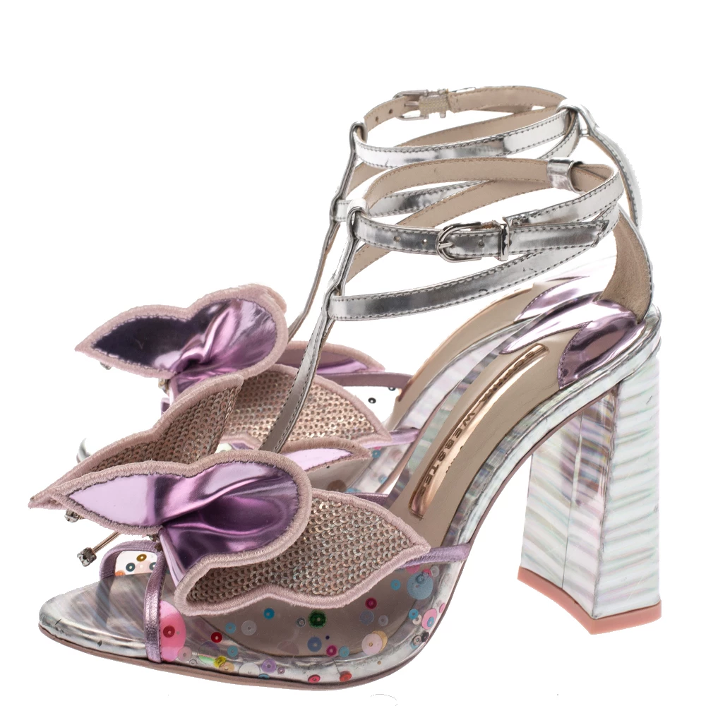 Sophia Webster Multicolor Metallic Leather And PVC Lana Crystal Embellished Block Heel Sandals Size 36 For Women - Image 4