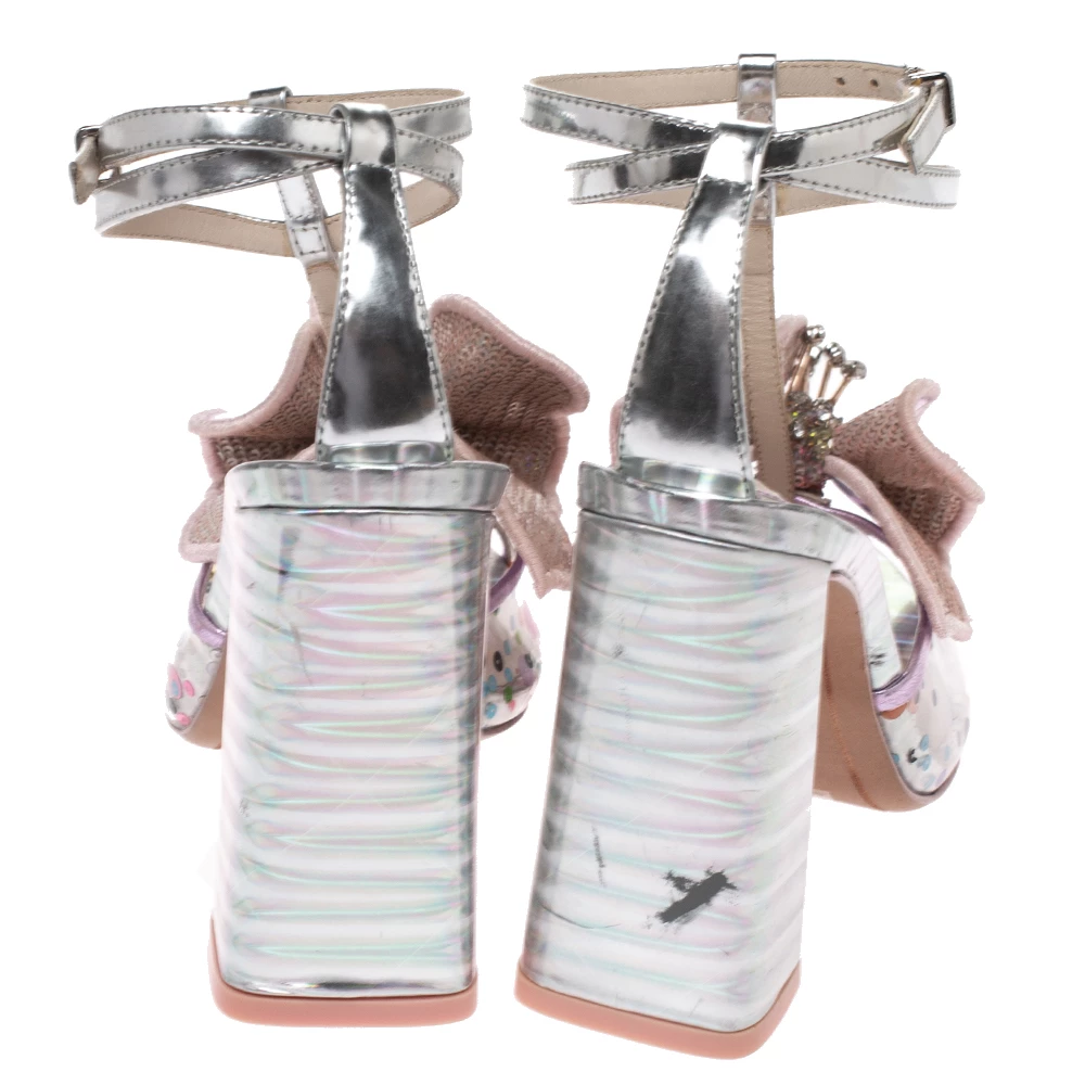 Sophia Webster Multicolor Metallic Leather And PVC Lana Crystal Embellished Block Heel Sandals Size 36 For Women - Image 5