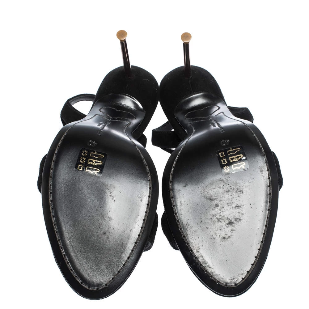 Sophia Webster Black Suede Layla Pom Pom T-Strap Sandals Size 40 For Women - Image 6