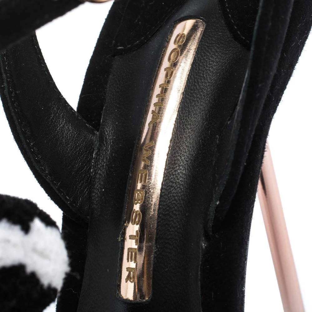 Sophia Webster Black Suede Layla Pom Pom T-Strap Sandals Size 40 For Women - Image 7