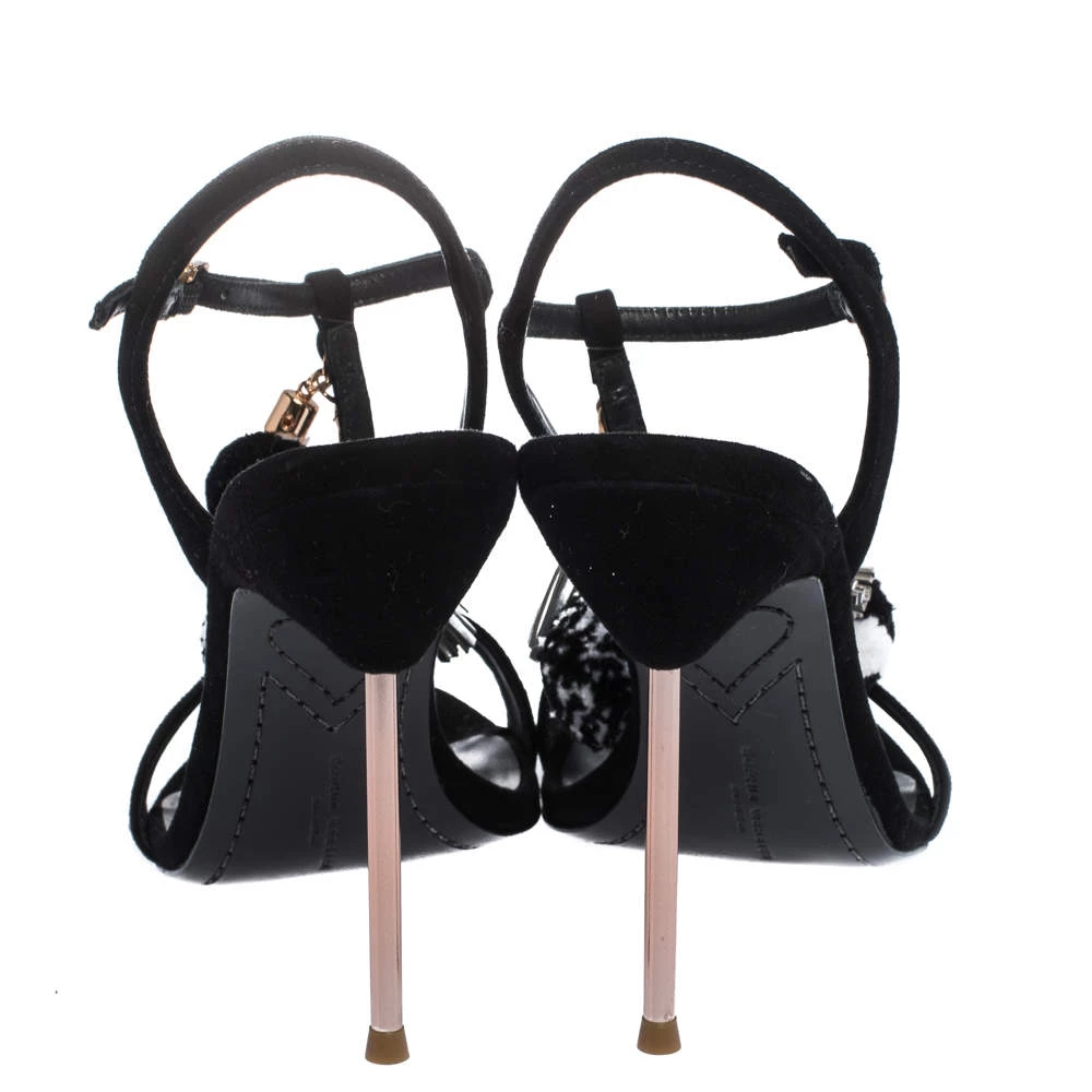 Sophia Webster Black Suede Layla Pom Pom T-Strap Sandals Size 40 For Women - Image 5