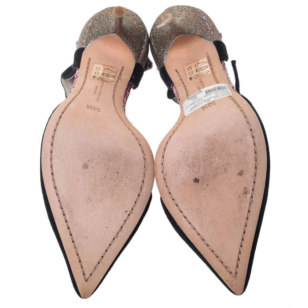 Sophia Webster Black Suede/Glitter And Leather Flutura Ankle Strap Pumps Size 38.5 For Women - Image 6