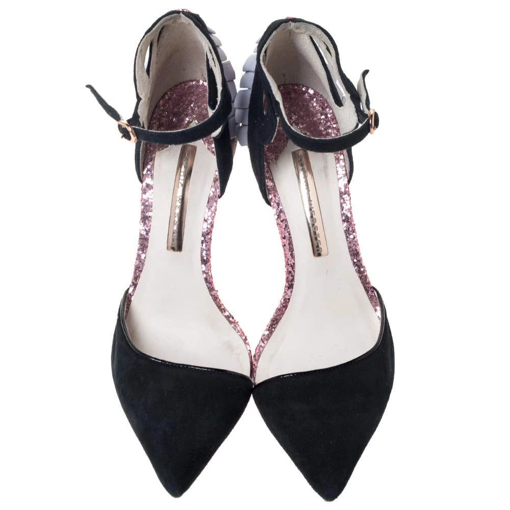 Sophia Webster Black Suede/Glitter And Leather Flutura Ankle Strap Pumps Size 38.5 For Women - Image 3