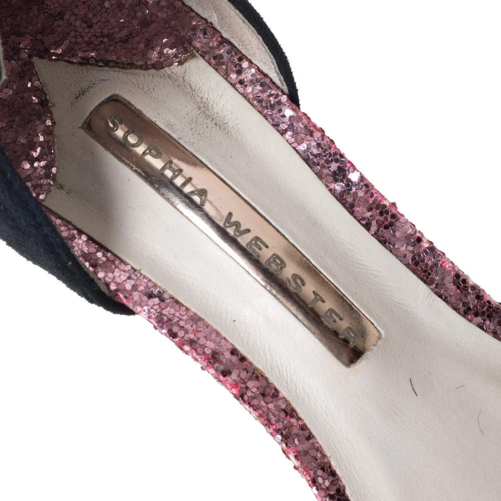 Sophia Webster Black Suede/Glitter And Leather Flutura Ankle Strap Pumps Size 38.5 For Women - Image 7
