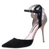 Sophia Webster Black Suede/Glitter And Leather Flutura Ankle Strap Pumps Size 38.5 For Women