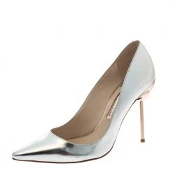 Sophia Webster Metallic Silver Leather Coco Flamingo Pointed Toe Pumps Size 40.5 For Women