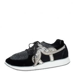 Sophia Webster Black Velvet/Mesh And Embellishment Royalty Low Top Sneakers Size 41.5 For Women
