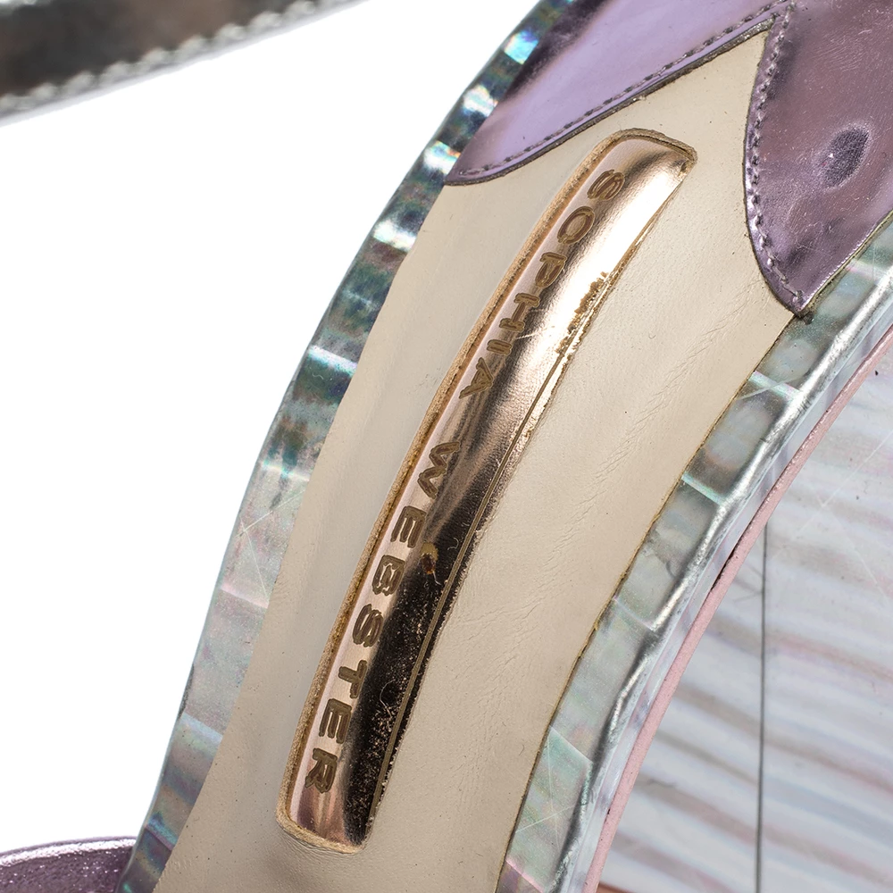 Sophia Webster Multicolor Metallic Leather And PVC Lana Crystal Embellished Block Heel Sandals Size 40 For Women - Image 7