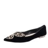 Sophia Webster Black Embroidered Velvet Bibi Butterfly Pointed Toe Ballet Flats Size 41 For Women