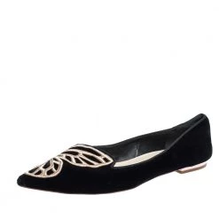 Sophia Webster Black Embroidered Velvet Bibi Butterfly Pointed Toe Ballet Flats Size 41 For Women