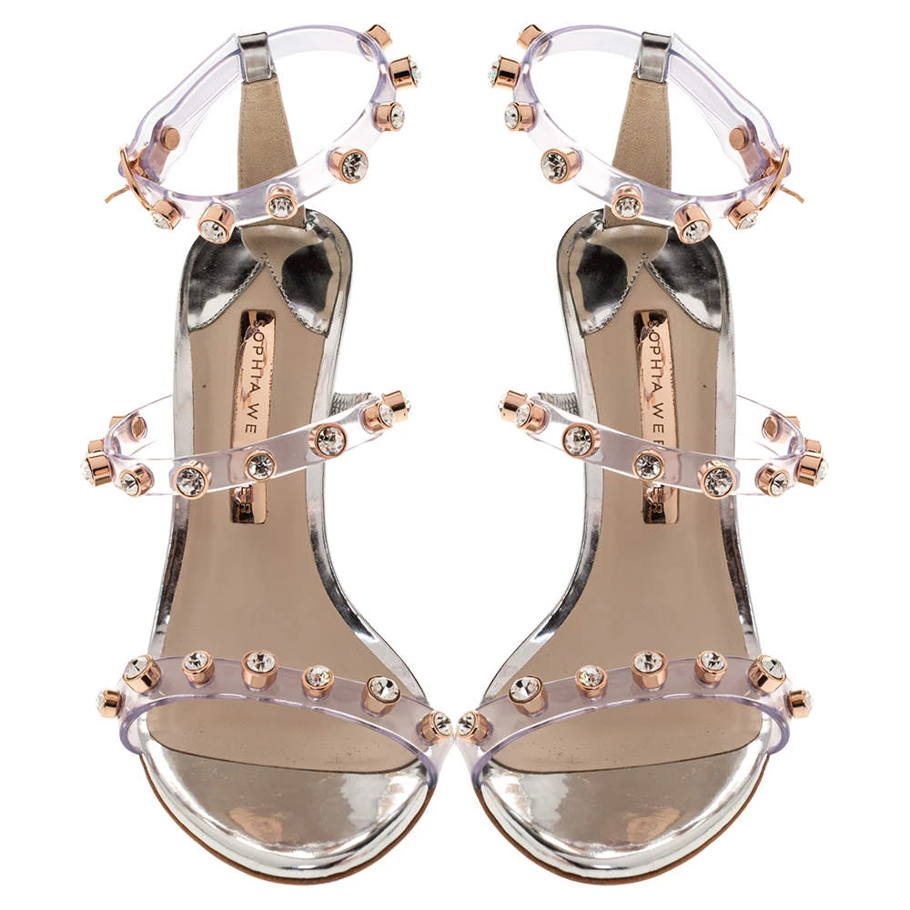 Sophia Webster Sliver Leather And PVC Crystal Embellished Ankle Strap Sandals Size 37 For Women - Image 3