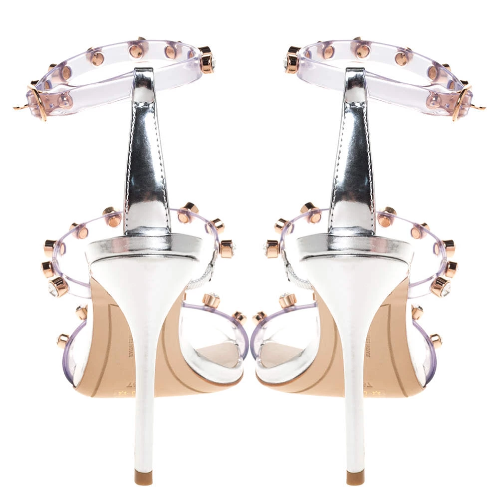 Sophia Webster Sliver Leather And PVC Crystal Embellished Ankle Strap Sandals Size 37 For Women - Image 5