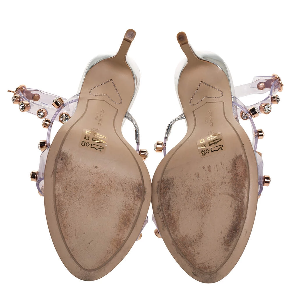Sophia Webster Sliver Leather And PVC Crystal Embellished Ankle Strap Sandals Size 37 For Women - Image 6