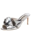 Sophia Webster Metallic Silver Laser Cut Leather Soleil Mules Size 36 For Women