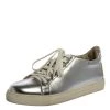 Sophia Webster Metallic Silver Leather Bibi Butterfly Sneakers Size 37.5 For Women