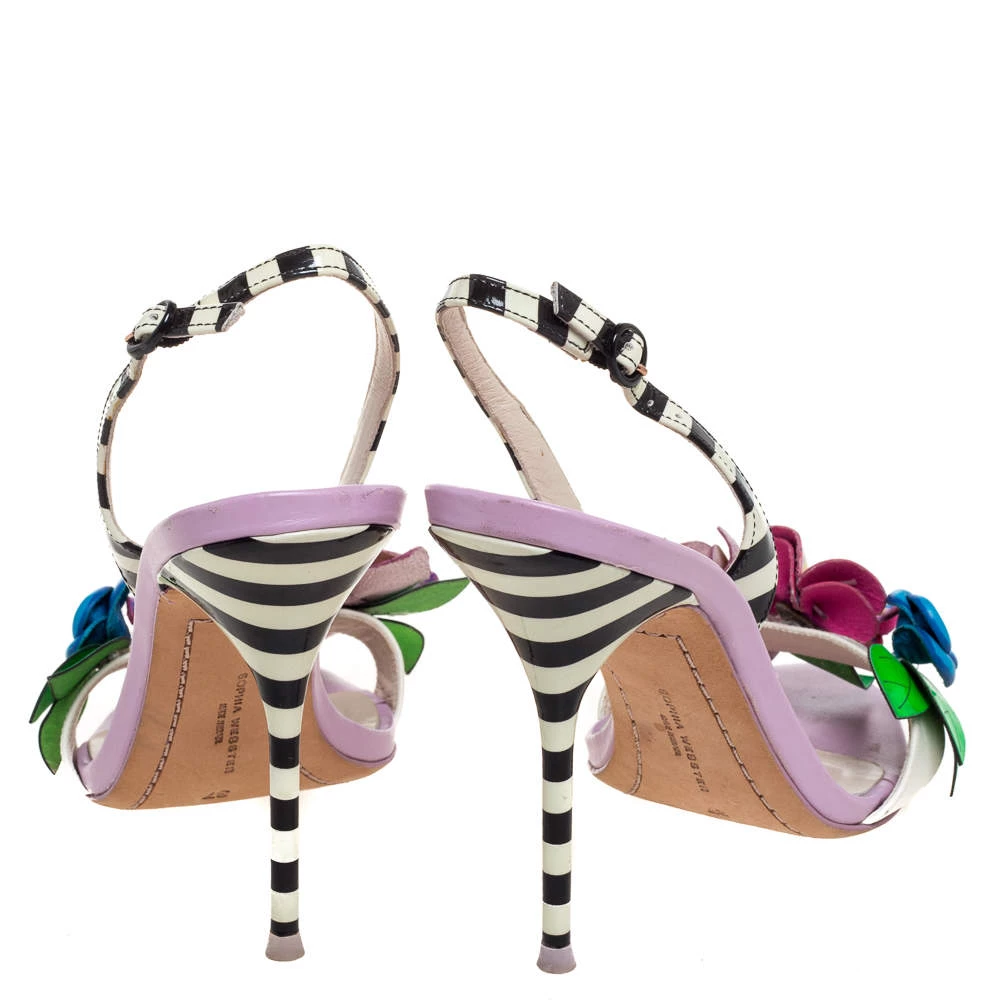 Sophia Webster Multicolor Patent Leather And Leather Lilico Floral Embellished Slingback Sandals Size 37 For Women - Image 5