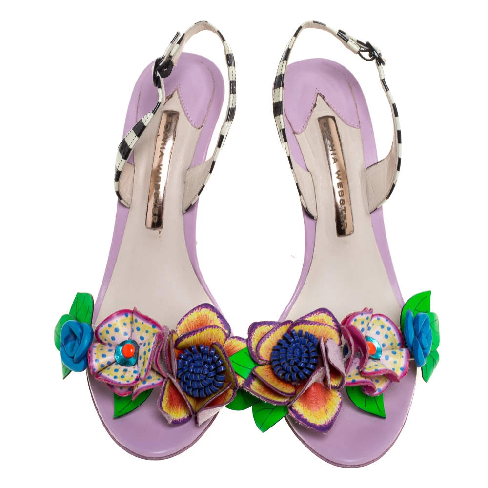 Sophia Webster Multicolor Patent Leather And Leather Lilico Floral Embellished Slingback Sandals Size 37 For Women - Image 3