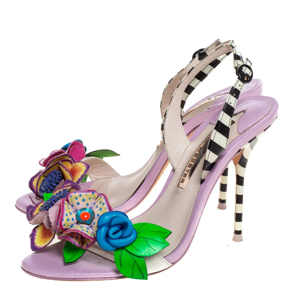 Sophia Webster Multicolor Patent Leather And Leather Lilico Floral Embellished Slingback Sandals Size 37 For Women - Image 4