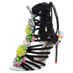 Sophia Webster Multicolor Patent Leather And Suede Lilico Underwater Ankle Wrap Sandals Size 35.5 For Women