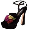 Sophia Webster Black Velvet Flower Embellished Platform Ankle Strap Sandals Size 40.5 For Women