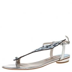 Sophia Webster Metallic Blue/Silver Leather Seraphina Angel Wing Flats Size 41 For Women