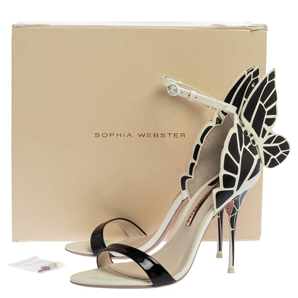 Sophia Webster Black/White Patent Leather And Leather Chiara Butterfly Wing Open Toe Sandals Size 39.5 For Women - Image 8