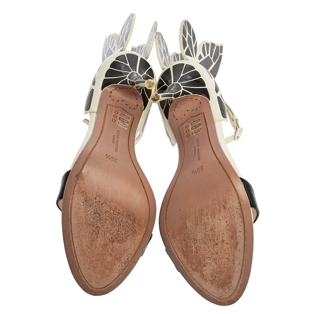 Sophia Webster Black/White Patent Leather And Leather Chiara Butterfly Wing Open Toe Sandals Size 39.5 For Women - Image 6