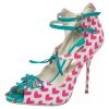 Sophia Webster Pink/Multicolor Nylon And Leather Heart Print Sandals Size 37.5 For Women