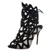Sophia Webster Black Suede And Mesh Mila Cage Sandals Size 39.5 For Women