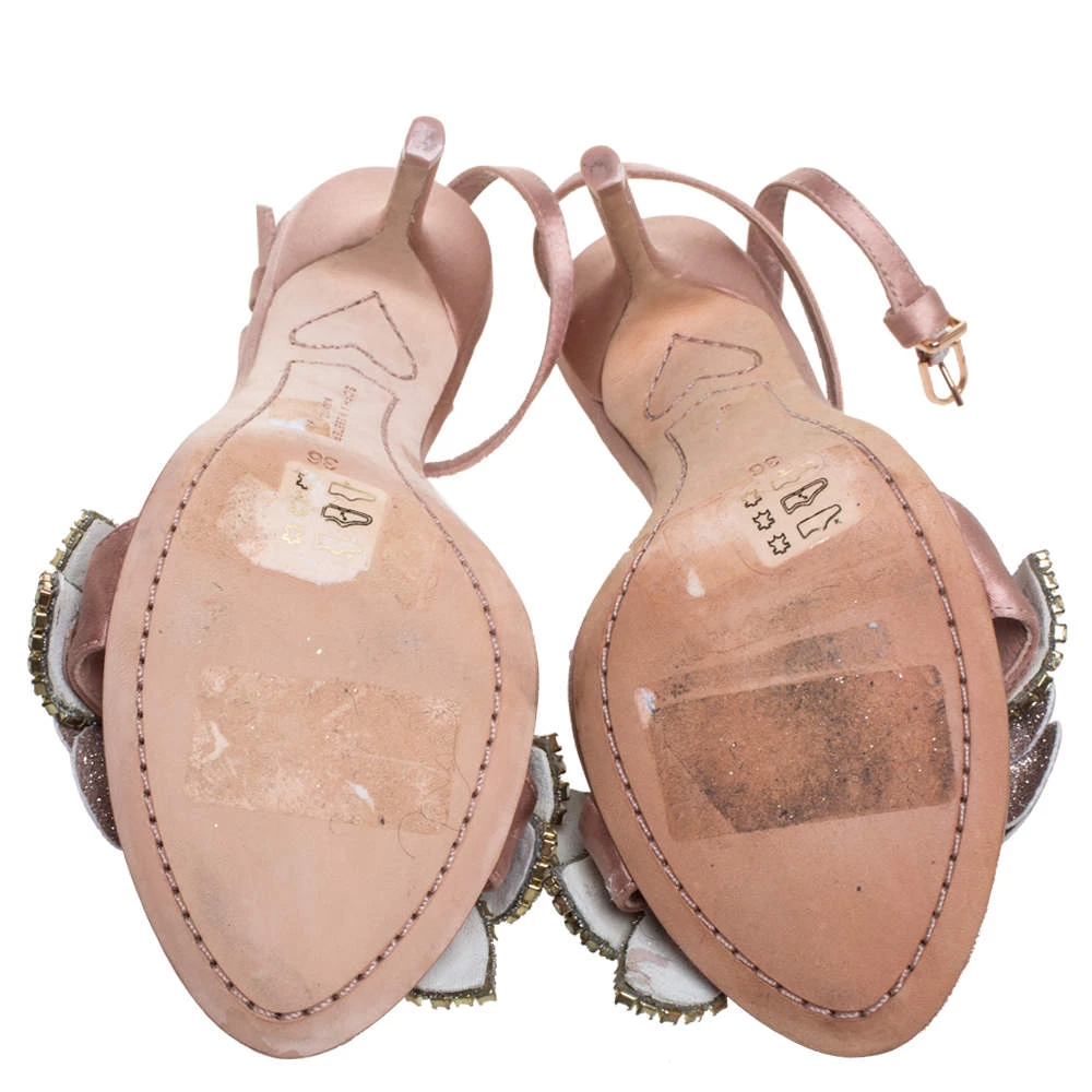 Sophia Webster Beige Satin And Glitter Flower Lilico Ankle Wrap Sandals Size 36 For Women - Image 6