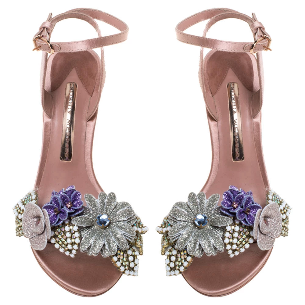 Sophia Webster Beige Satin And Glitter Flower Lilico Ankle Wrap Sandals Size 36 For Women - Image 3