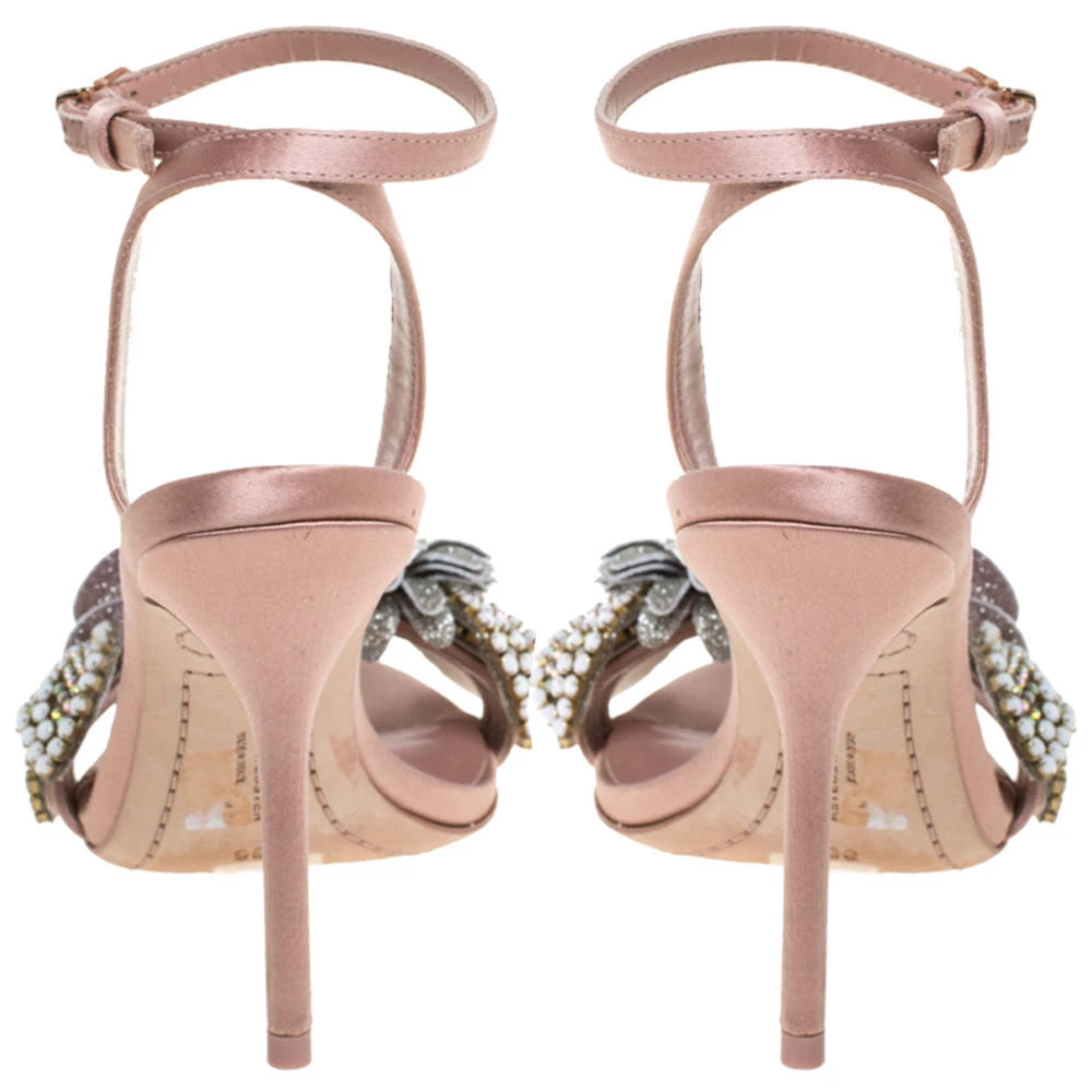 Sophia Webster Beige Satin And Glitter Flower Lilico Ankle Wrap Sandals Size 36 For Women - Image 5