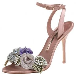 Sophia Webster Beige Satin And Glitter Flower Lilico Ankle Wrap Sandals Size 36 For Women