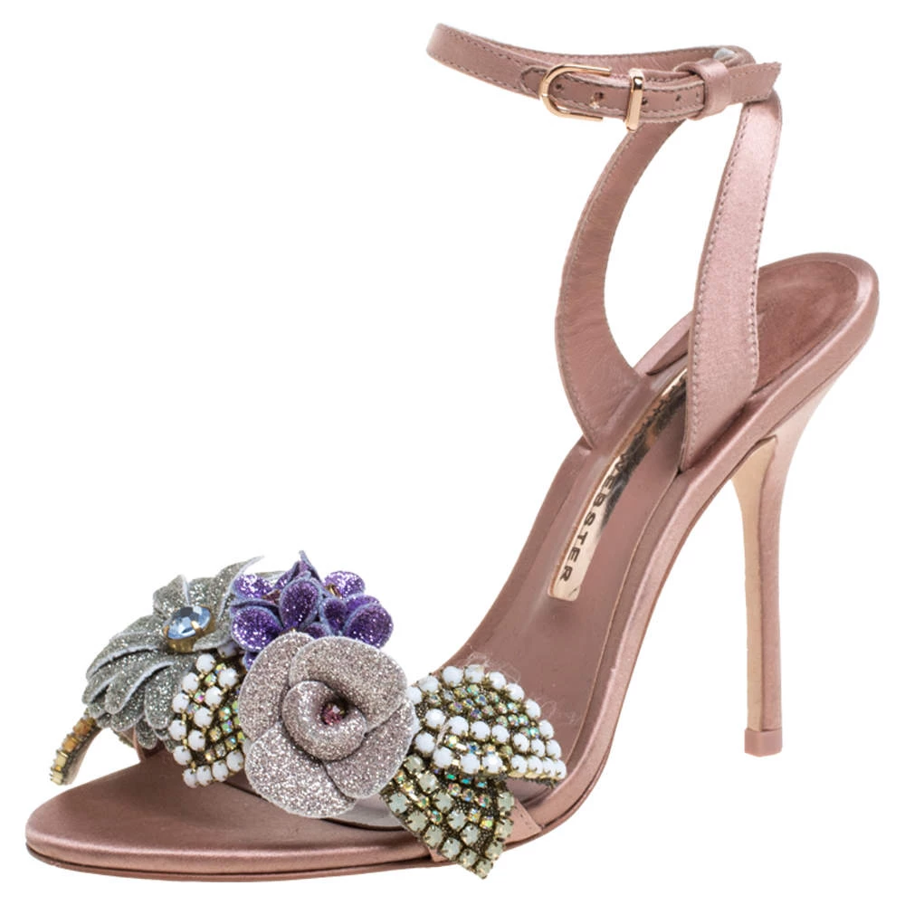Sophia Webster Beige Satin And Glitter Flower Lilico Ankle Wrap Sandals Size 36 For Women