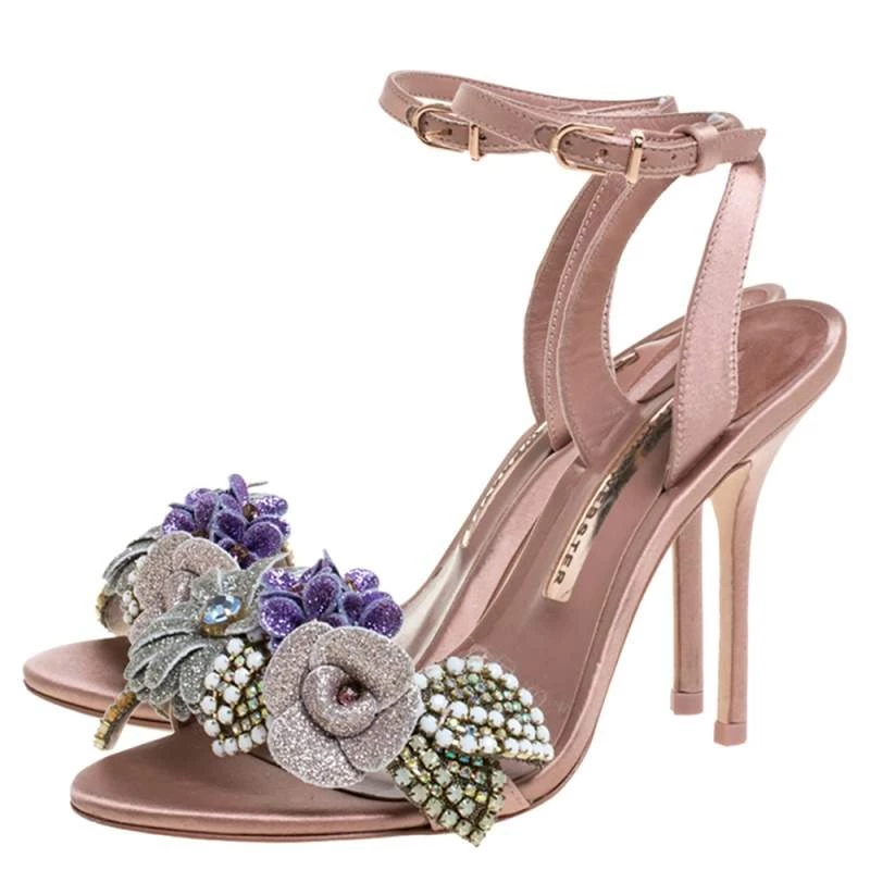 Sophia Webster Beige Satin And Glitter Flower Lilico Ankle Wrap Sandals Size 36 For Women - Image 4