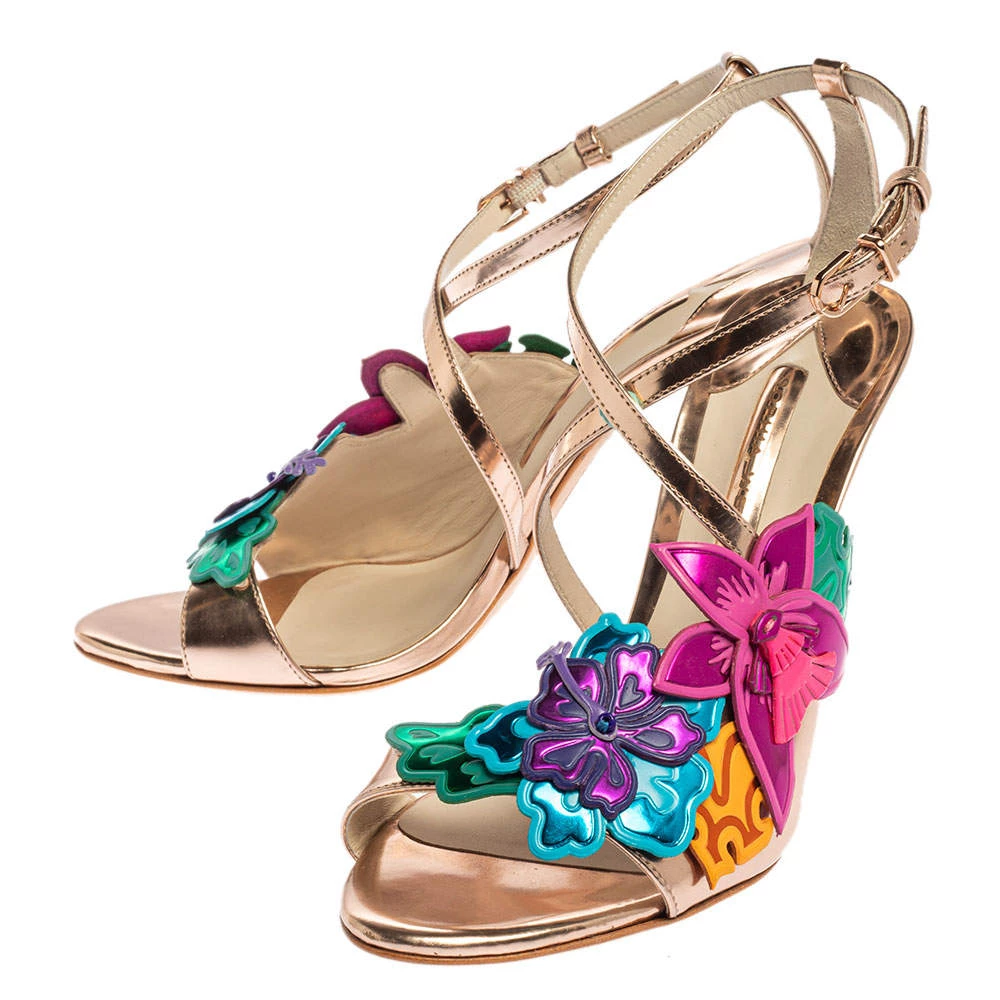 Sophia Webster Rose Gold Patent Leather Hula Floral Embellished Crisscross Sandals Size 37 For Women - Image 4